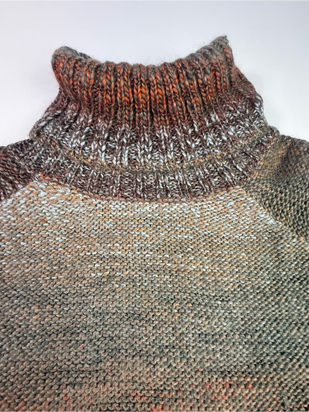 Prana Men's Turtleneck Sweater in Brown and Gray with Orange Speckle